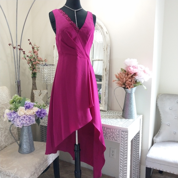 🍒NWT🍒 BCBGMAXAZRIA SATIN FUCHSIA DRESS - Picture 7 of 8